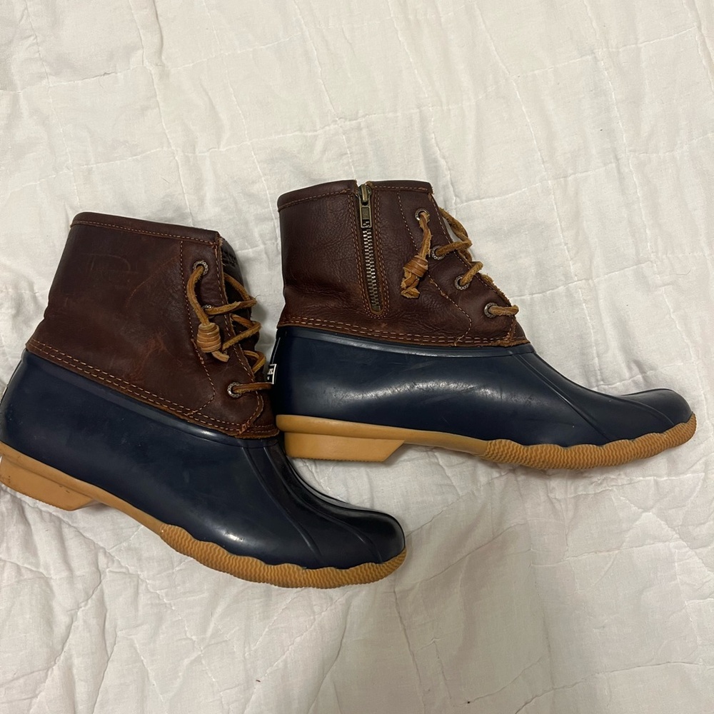 Brown and Navy Duck Boots